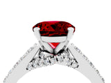 White gold Round Cut Diamond Solitaire Ring with Pavé Band and Prong Setting_4