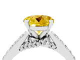White gold Round Cut Diamond Solitaire Ring with Pavé Band and Prong Setting_4