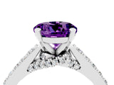 White gold Round Cut Diamond Solitaire Ring with Pavé Band and Prong Setting_4