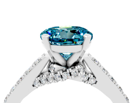 White gold Round Cut Diamond Solitaire Ring with Pavé Band and Prong Setting_4