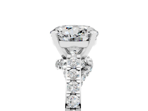 White gold Round Cut Diamond Solitaire Ring with Pavé Band and Prong Setting_5
