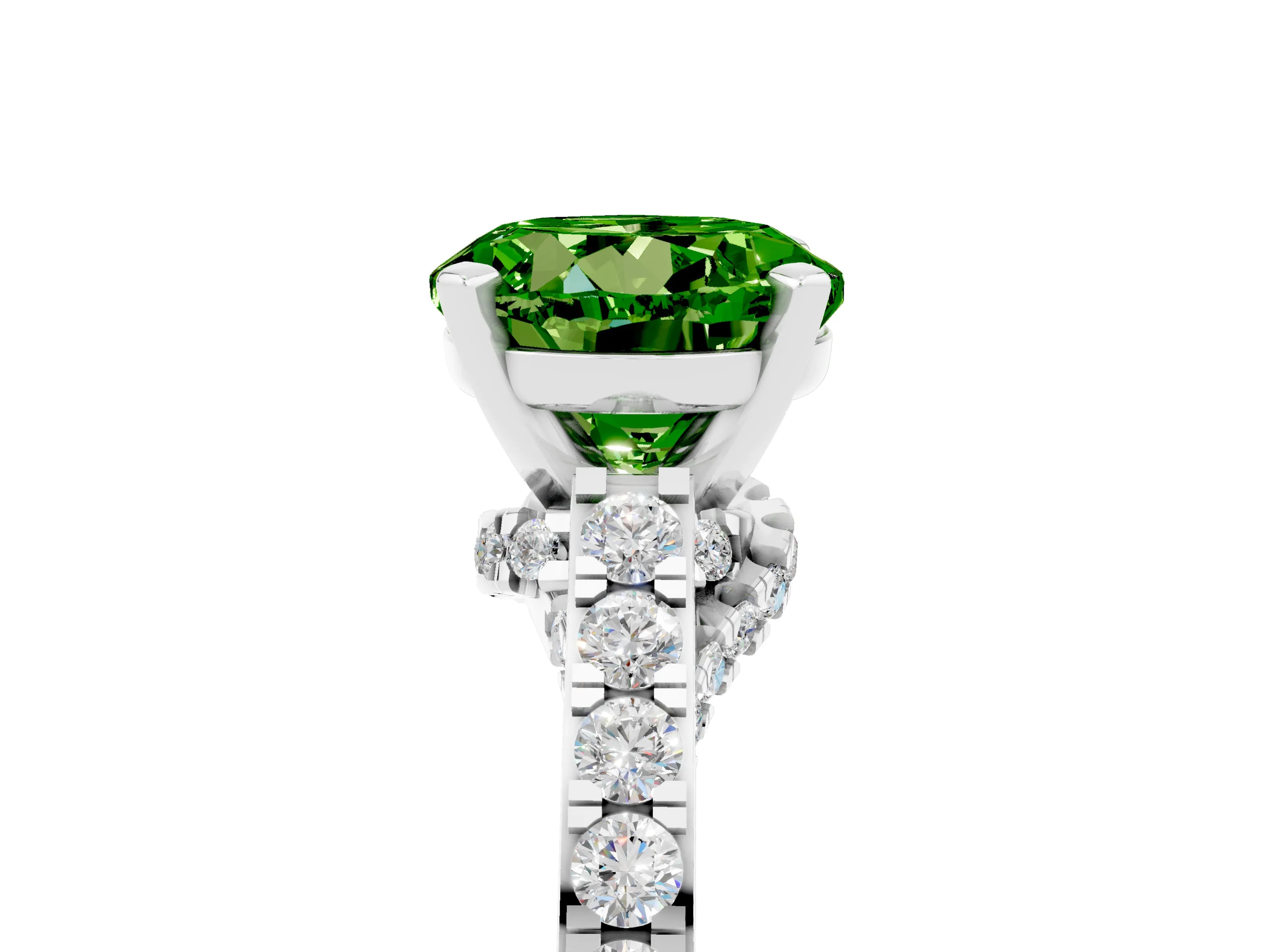 White gold Round Cut Diamond Solitaire Ring with Pavé Band and Prong Setting_5