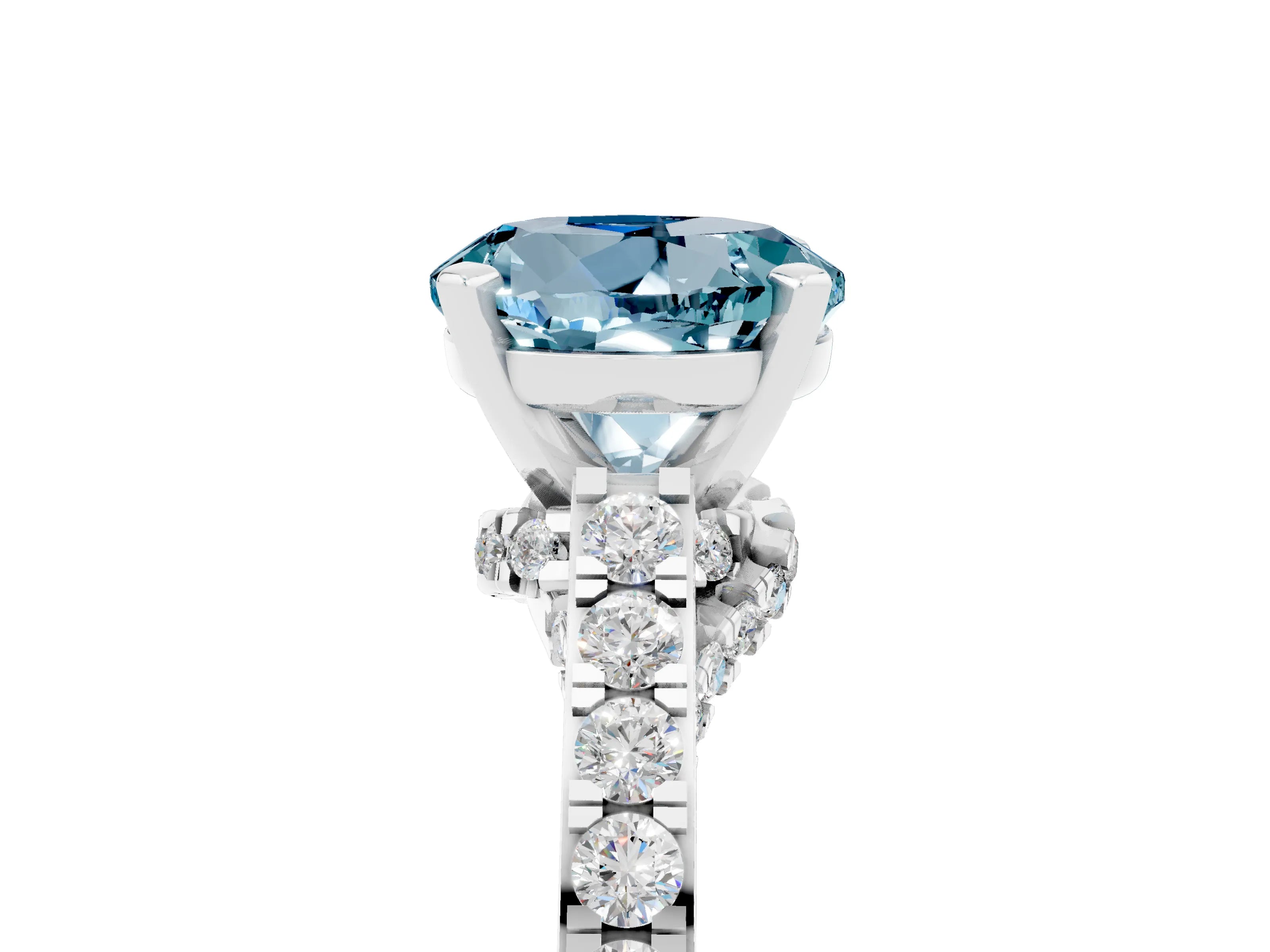 White gold Round Cut Diamond Solitaire Ring with Pavé Band and Prong Setting_5