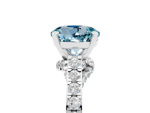 White gold Round Cut Diamond Solitaire Ring with Pavé Band and Prong Setting_5