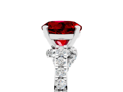 White gold Round Cut Diamond Solitaire Ring with Pavé Band and Prong Setting_5