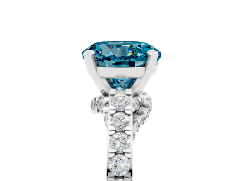 White gold Round Cut Diamond Solitaire Ring with Pavé Band and Prong Setting_5