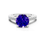 White gold Round Cut Diamond Solitaire Ring with Pavé Band and Prong Setting