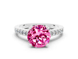 White gold Round Cut Diamond Solitaire Ring with Pavé Band and Prong Setting