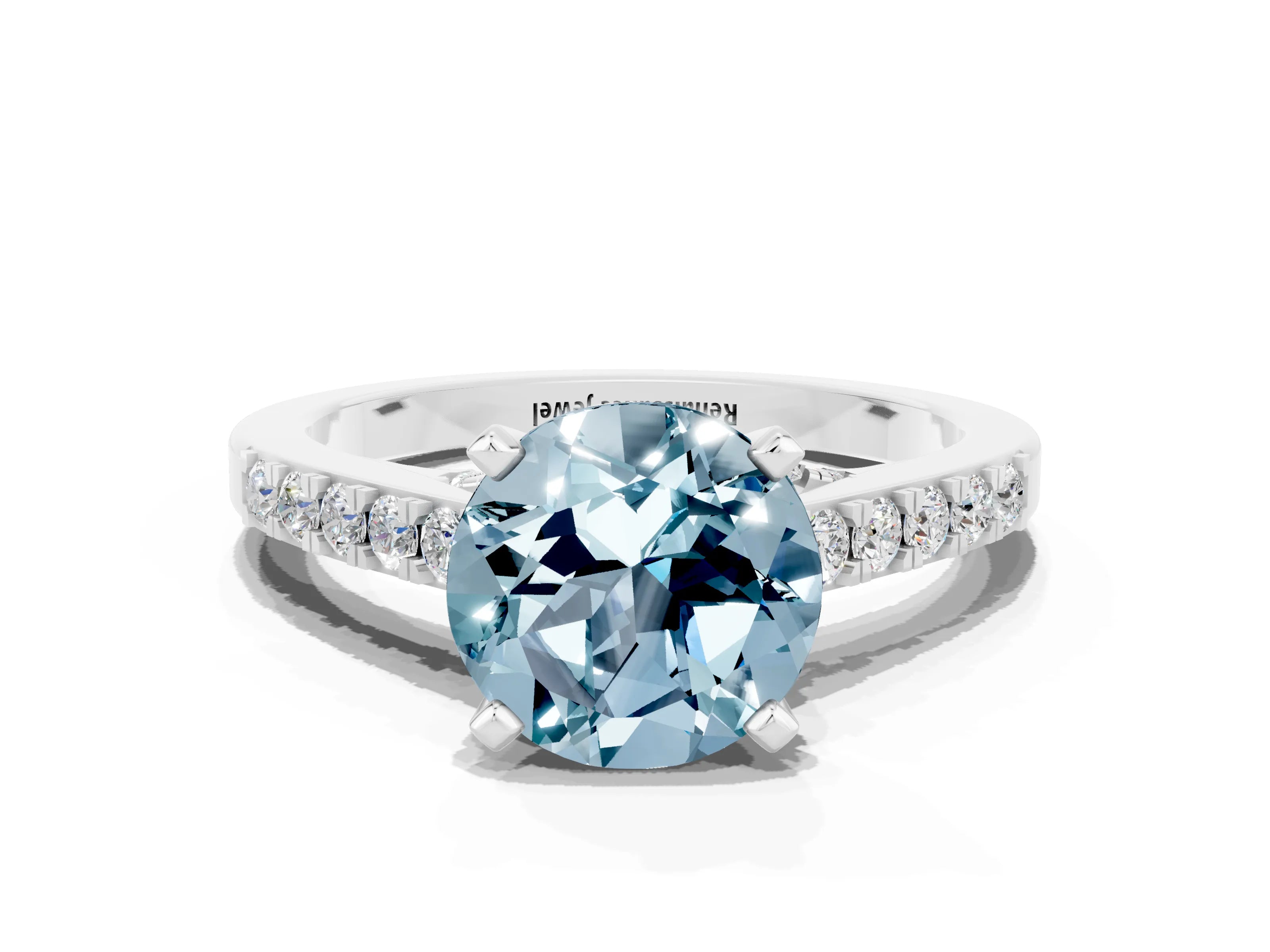 White gold Round Cut Diamond Solitaire Ring with Pavé Band and Prong Setting