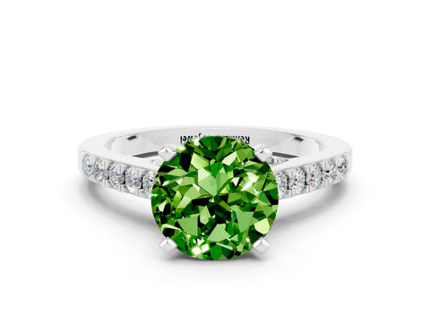 White gold Round Cut Diamond Solitaire Ring with Pavé Band and Prong Setting