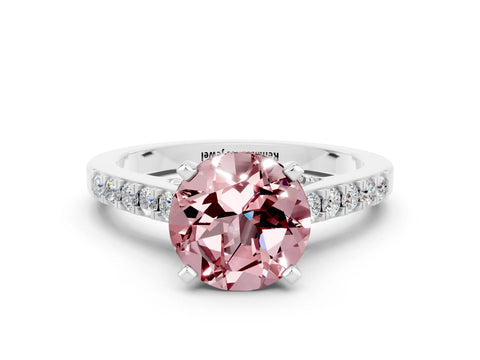 White gold Round Cut Diamond Solitaire Ring with Pavé Band and Prong Setting