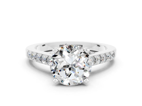 Silver Round Cut Moissanite Solitaire Ring with Crossover Gallery and Round  Pavé Band