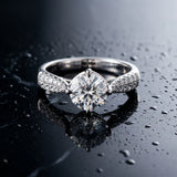 White gold Round Cut Diamond Solitaire Ring with Pavé-Set Shoulders and Four-Prong Setting_30
