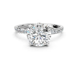 White gold Round Cut Diamond Solitaire Ring with Pave Band and Four Prong Setting_194