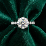 14K White Gold 2.00 Carat E VS1 Round Diamond Solitaire Ring with Round Pavé Band and Four-Prong Setting