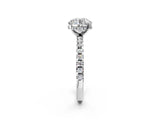 14K White Gold 2.00 Carat E VS1 Round Diamond Solitaire Ring with Round Pavé Band and Four-Prong Setting
