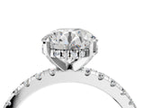 14K White Gold 2.00 Carat E VS1 Round Diamond Solitaire Ring with Round Pavé Band and Four-Prong Setting
