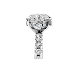 14K White Gold 2.00 Carat E VS1 Round Diamond Solitaire Ring with Round Pavé Band and Four-Prong Setting