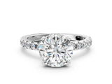White gold Round Cut Diamond Solitaire Ring with Round  Pavé Band and Four-Prong Setting_47