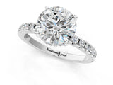 14K White Gold 4.02 Carat F VVS2 Round Diamond Solitaire Ring with Round Pavé Band and Four-Prong Setting
