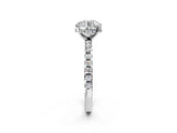 14K White Gold 4.02 Carat F VVS2 Round Diamond Solitaire Ring with Round Pavé Band and Four-Prong Setting