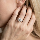 14K White Gold 2.00 Carat E VS1 Round Diamond Solitaire Ring with Round Pavé Band and Four-Prong Setting