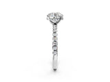 10K White Gold 0.92 Carat D VS1 Round Diamond Solitaire Ring with Round Pavé Band and Four-Prong Setting
