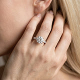 White gold Round Cut Diamond Solitaire Ring with Round  Pavé Band and Four-Prong Setting