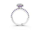 White gold Round Cut Diamond Solitaire Ring with Round with Amethyst side stone Pavé Band and Four-Prong Setting_3