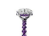 White gold Round Cut Diamond Solitaire Ring with Round with Amethyst side stone Pavé Band and Four-Prong Setting_5