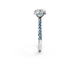 White gold Round Cut Diamond Solitaire Ring with Round with Aquamarine side stone Pavé Band and Four-Prong Setting_2