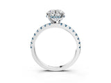 White gold Round Cut Diamond Solitaire Ring with Round with Aquamarine side stone Pavé Band and Four-Prong Setting_39