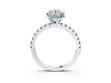 White gold Round Cut Diamond Solitaire Ring with Round with Aquamarine side stone Pavé Band and Four-Prong Setting_3