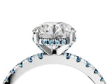 White gold Round Cut Diamond Solitaire Ring with Round with Aquamarine side stone Pavé Band and Four-Prong Setting_4