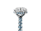 White gold Round Cut Diamond Solitaire Ring with Round with Aquamarine side stone Pavé Band and Four-Prong Setting_5