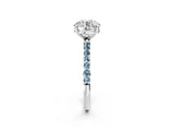 White gold Round Cut Diamond Solitaire Ring with Round with Aquamarine side stone Pavé Band and Prong Setting_14