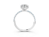 White gold Round Cut Diamond Solitaire Ring with Round with Aquamarine side stone Pavé Band and Prong Setting_15