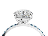 White gold Round Cut Diamond Solitaire Ring with Round with Aquamarine side stone Pavé Band and Prong Setting_16