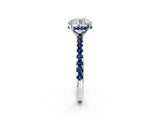 White gold Round Cut Diamond Solitaire Ring with Round with Blue Sapphire side stone Pavé Band and Four-Prong Setting_2