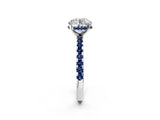 White gold Round Cut Diamond Solitaire Ring with Round with Blue Sapphire side stone Pavé Band and Four-Prong Setting_38