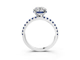 White gold Round Cut Diamond Solitaire Ring with Round with Blue Sapphire side stone Pavé Band and Four-Prong Setting_3