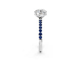 White gold Round Cut Diamond Solitaire Ring with Round with Blue Sapphire side stone Pavé Band and Prong Setting_2
