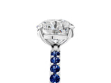 White gold Round Cut Diamond Solitaire Ring with Round with Blue Sapphire side stone Pavé Band and Prong Setting_5