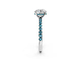 White gold Round Cut Diamond Solitaire Ring with Round with Blue Topaz side stone Pavé Band and Four-Prong Setting_2