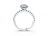 White gold Round Cut Diamond Solitaire Ring with Round with Blue Topaz side stone Pavé Band and Four-Prong Setting_3