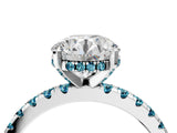White gold Round Cut Diamond Solitaire Ring with Round with Blue Topaz side stone Pavé Band and Four-Prong Setting_40