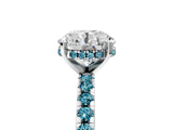 White gold Round Cut Diamond Solitaire Ring with Round with Blue Topaz side stone Pavé Band and Four-Prong Setting_5
