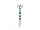 White gold Round Cut Diamond Solitaire Ring with Round with Blue Topaz side stone Pavé Band and Prong Setting_13