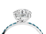 White gold Round Cut Diamond Solitaire Ring with Round with Blue Topaz side stone Pavé Band and Prong Setting_15