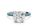 White gold Round Cut Diamond Solitaire Ring with Round with Blue Topaz side stone Pavé Band and Prong Setting_18